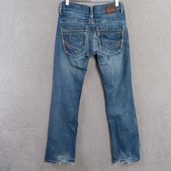 BKE‎ Carter Mens 28 R Light Blue Denim Jeans Mid Rise Ripped Cotton Button Zip - Picture 2 of 16